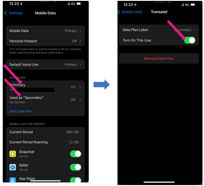 how to switch between esim